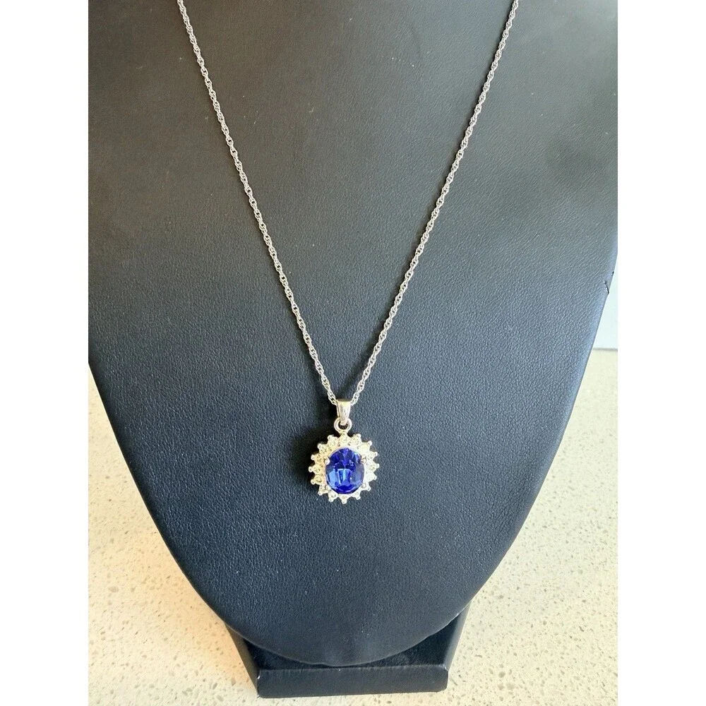 925 Sterling Silver CZ Blue Sapphire Ring Earrings Pendant Necklace Set
